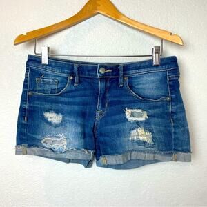 MOSSIMO Denim Distressed Cuffed Mid Rise Midi Denim Shorts Size 4